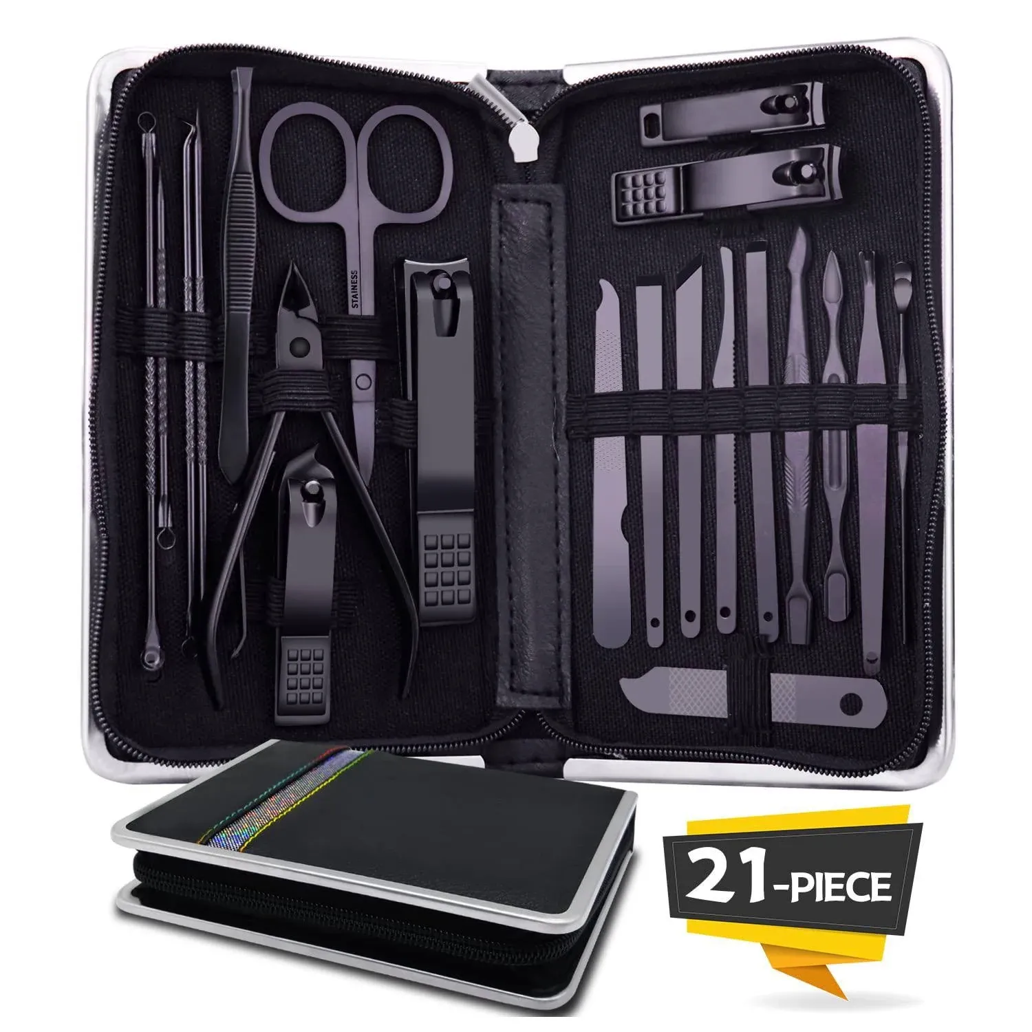 Manicure Set Manicure Kit Nail Grooming Kit for Men Women, 21 in 1 Pedicure Set Professional Nail Clipper Set Nail Care Tools Kit for Travel- Black