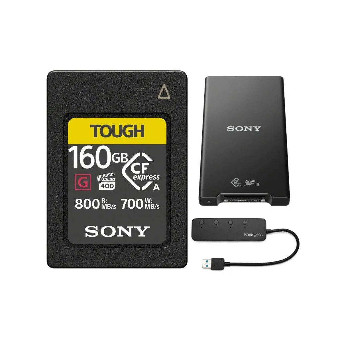 Sony CFexpress Type A 160GB Memory Card with Card Reader and 4 Port USB Hub