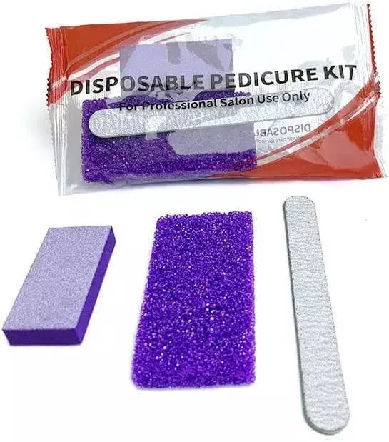 LVK Disposable Pedicure Kit, 3 in 1 (Purple Pumice Pad, Wood Nail File 100/180 Grit, Purple Mini Buffer 100/180 Grit) 10 Cuont