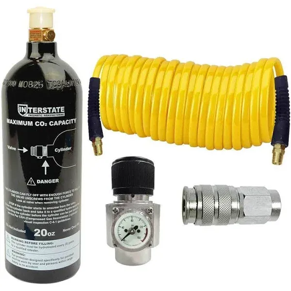 Interstate Pneumatics WRCO2-K2 CO2 Regulator and Paintball Tank, Recoil Hose and Coupler Kit