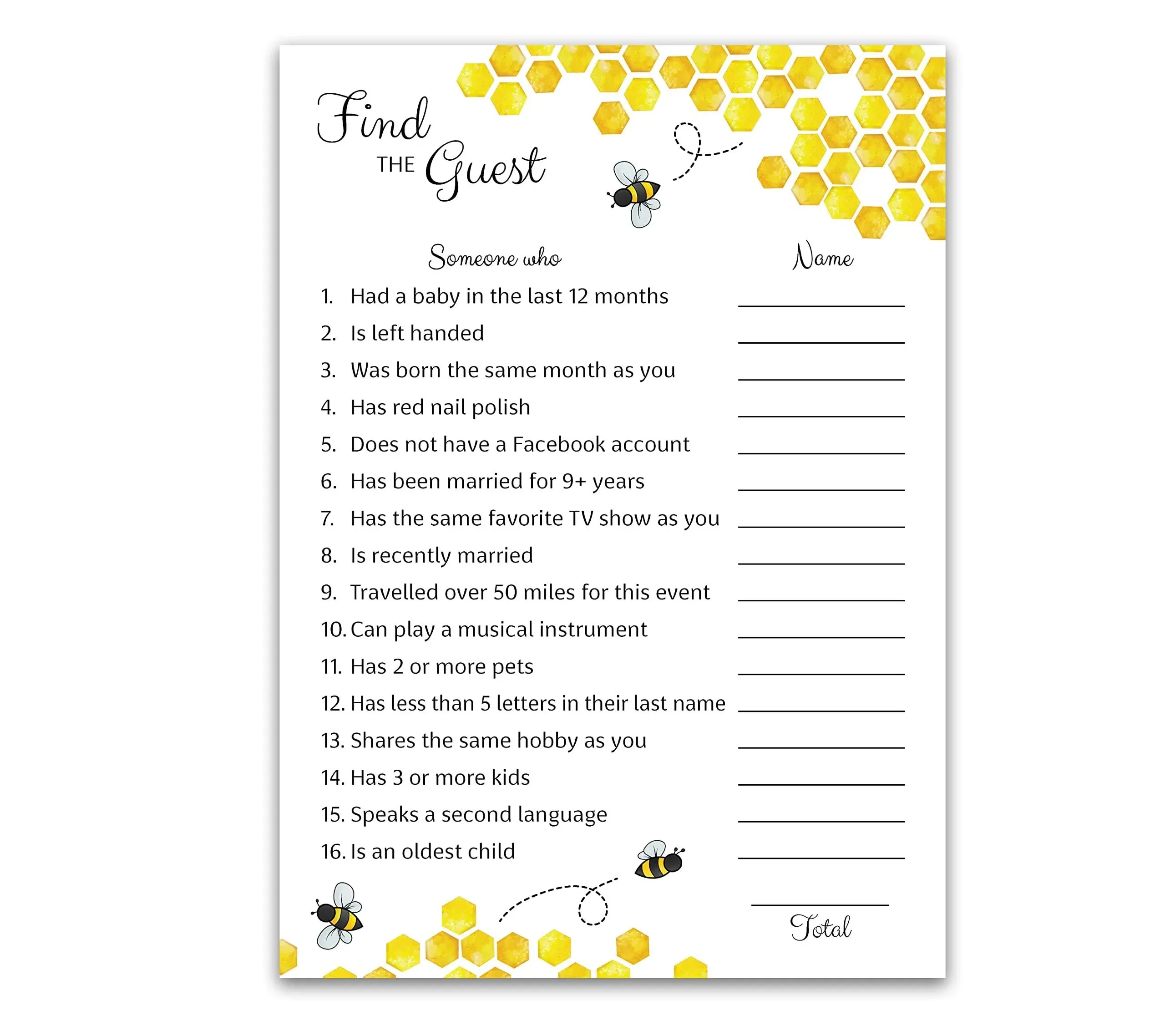 Bee Baby Shower Game Find The Guest Games Pack of 25 Mommy to Bee Bumble Bee ...