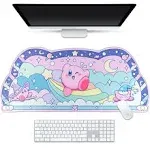 BelugaDesign Kirby Desk Mat - Large Blue Office Bedroom Mousepad | Kawaii Cute Anime Super Smash Star Allies Keyboard Gaming PC Laptop Mat