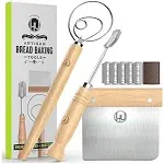 LHU Bread Making Tools and Supplies - Set of 3 - Danish Dough Whisk, Bread Lame, Bench Scraper - Dough Hook with Bread Scraper, Lame Bread Tool, Blades - Great for Baking Sourdough, Pizza, Pastry