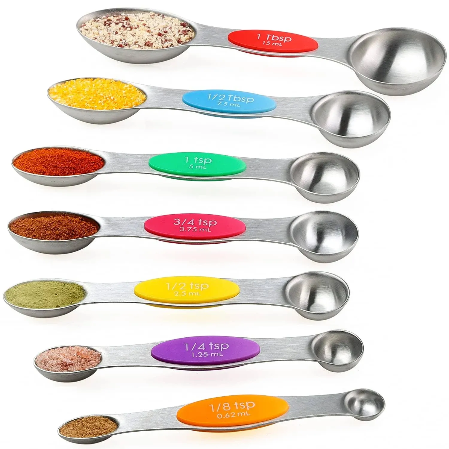 Magnetic Measuring Spoons Set Stainless Steel Double Sided Teaspoon Tablespoon for Dry and Liquid Ingredients