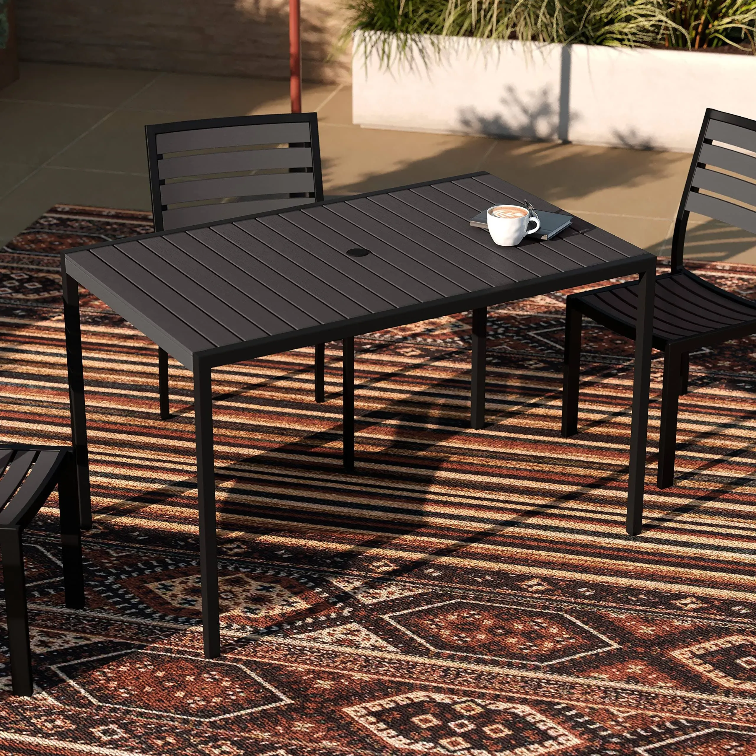 Black Rectangle Steel Market Outdoor Dining Table