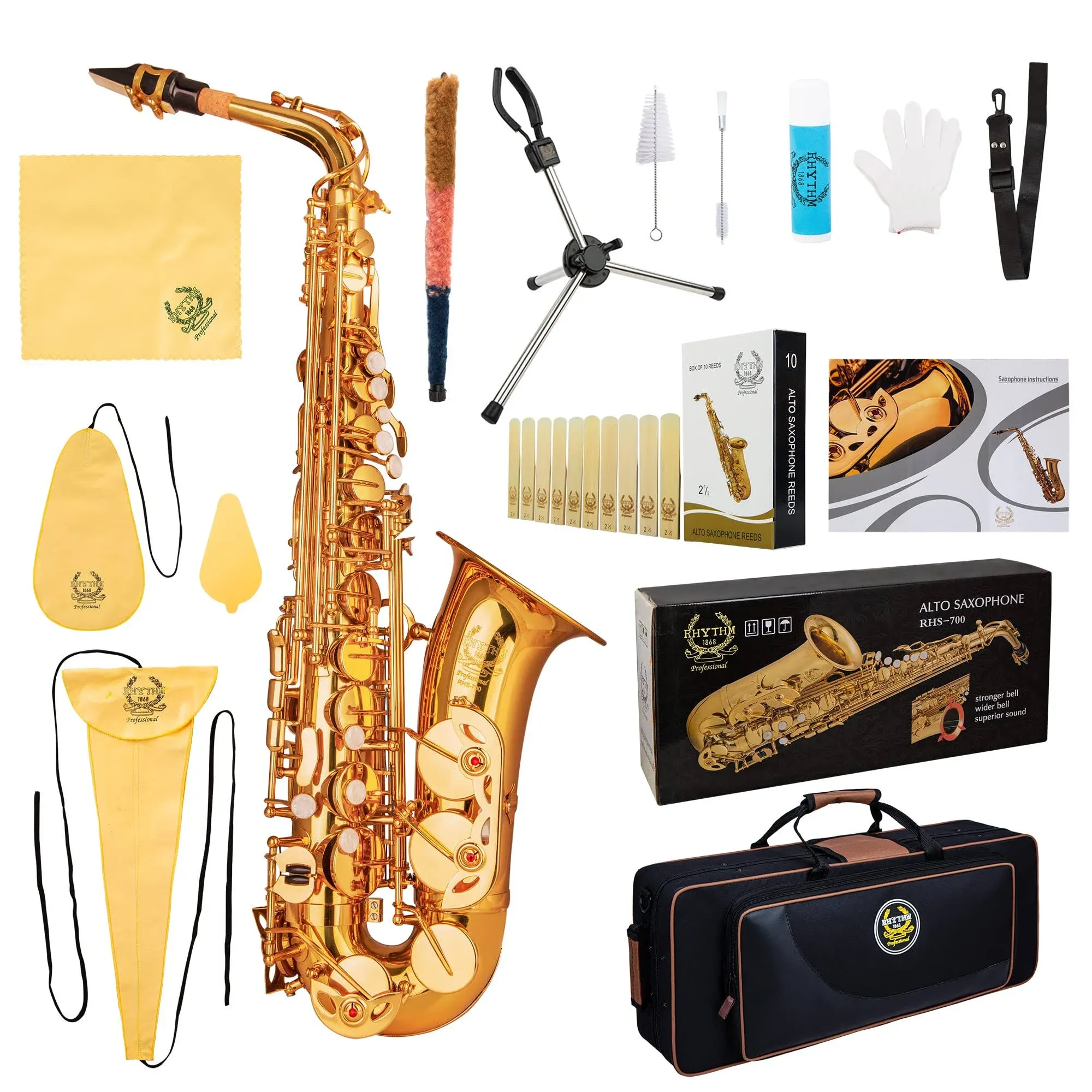 Eb Alto Saxophone with Carrying Sax Case,Full Set Cleaning and Care Kit,Sax Fold