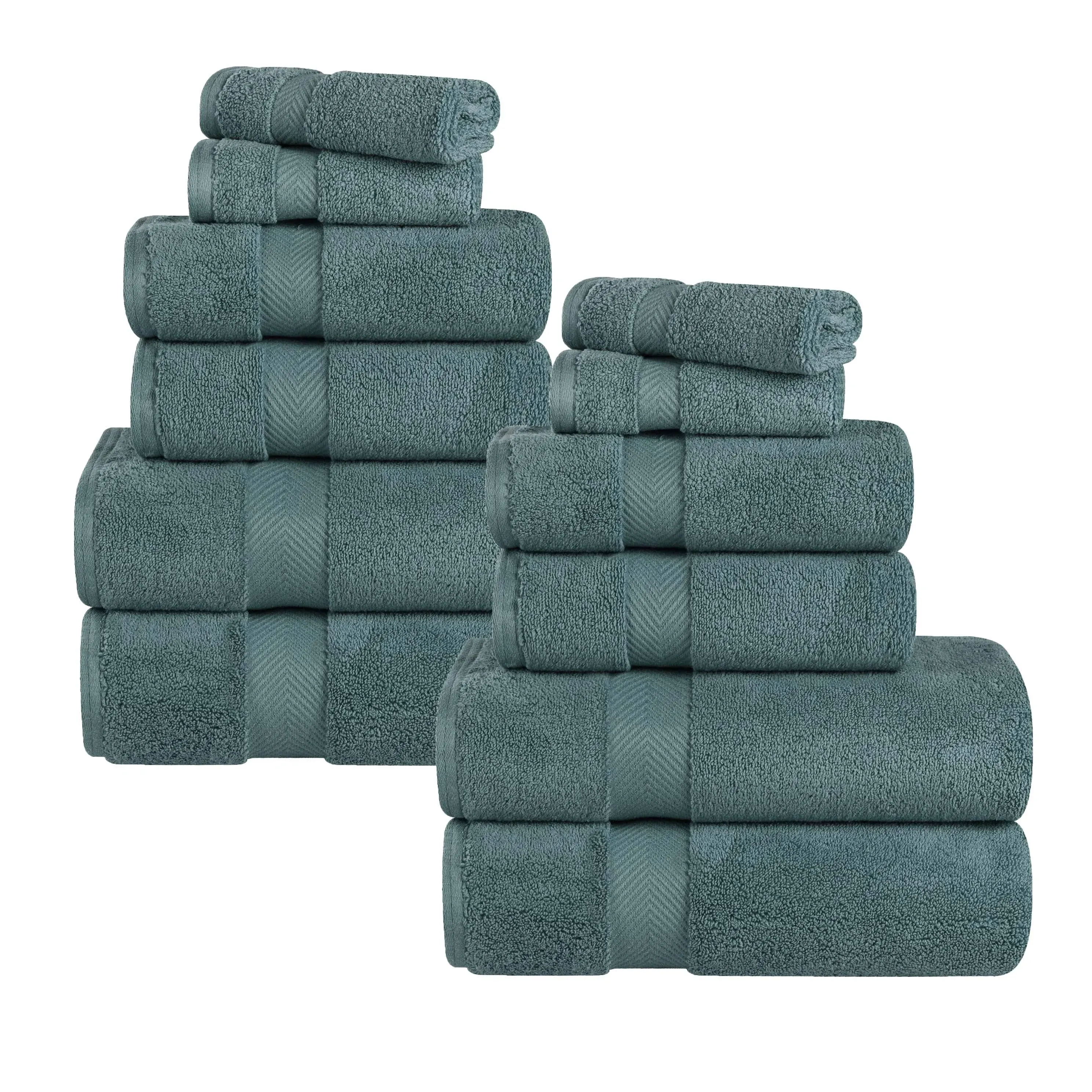 Superior Zero Twist Cotton Soft Absorbent 12 Piece Assorted Towel Set - Jade Green