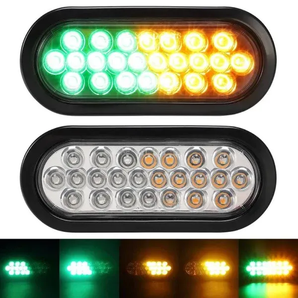 Partsam 2 Pcs 6.5 Inch Oval Amber/Green Strobe Lights 24LED Recessed with With Quad Flash Patterns for Truck Towing Trailer Lights Lamps, Rubber Grommets and 3-prong Wire Pigtails Included, 10V-30V