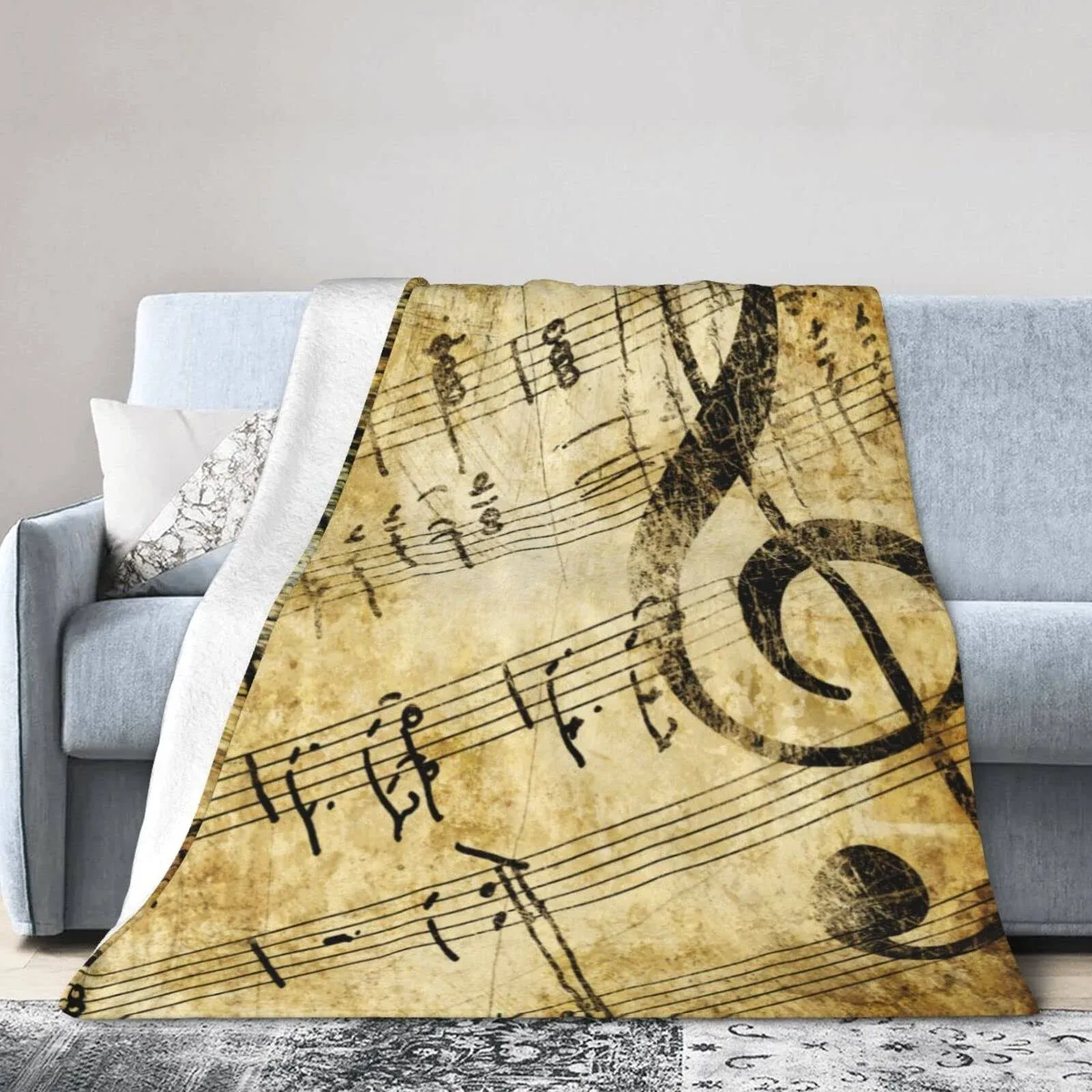 Vintage Music Musical Note Throw Blanket Super Soft Warm Bed Blankets for Cou...