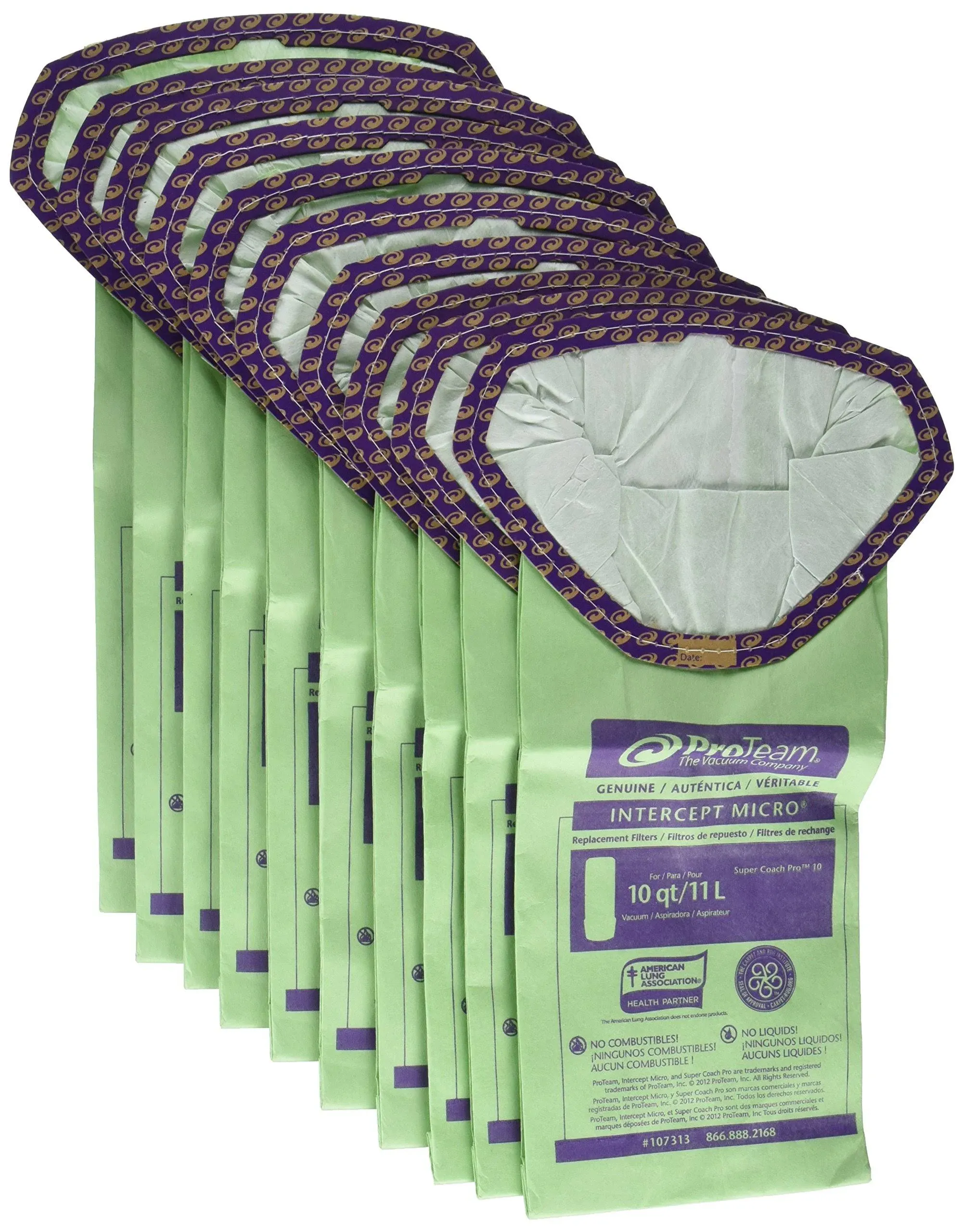 10-Pack ProTeam #107313 Super Coach Pro 10 Back Pack Vacuum Paper Bags Genuine