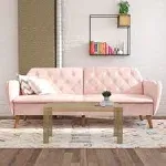 Novogratz Tallulah Memory Foam Futon, Convertible Couch, Pink Velvet