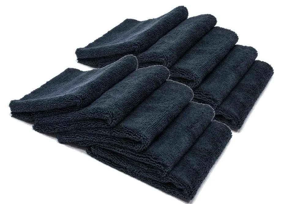 [Elite] Edgeless Two-Pile Microfiber Detailing Towel (16"x16") Black - 10 Pack | All-Purpose Detail Rag | High-Pile, Low-Pile | Wheel Towel