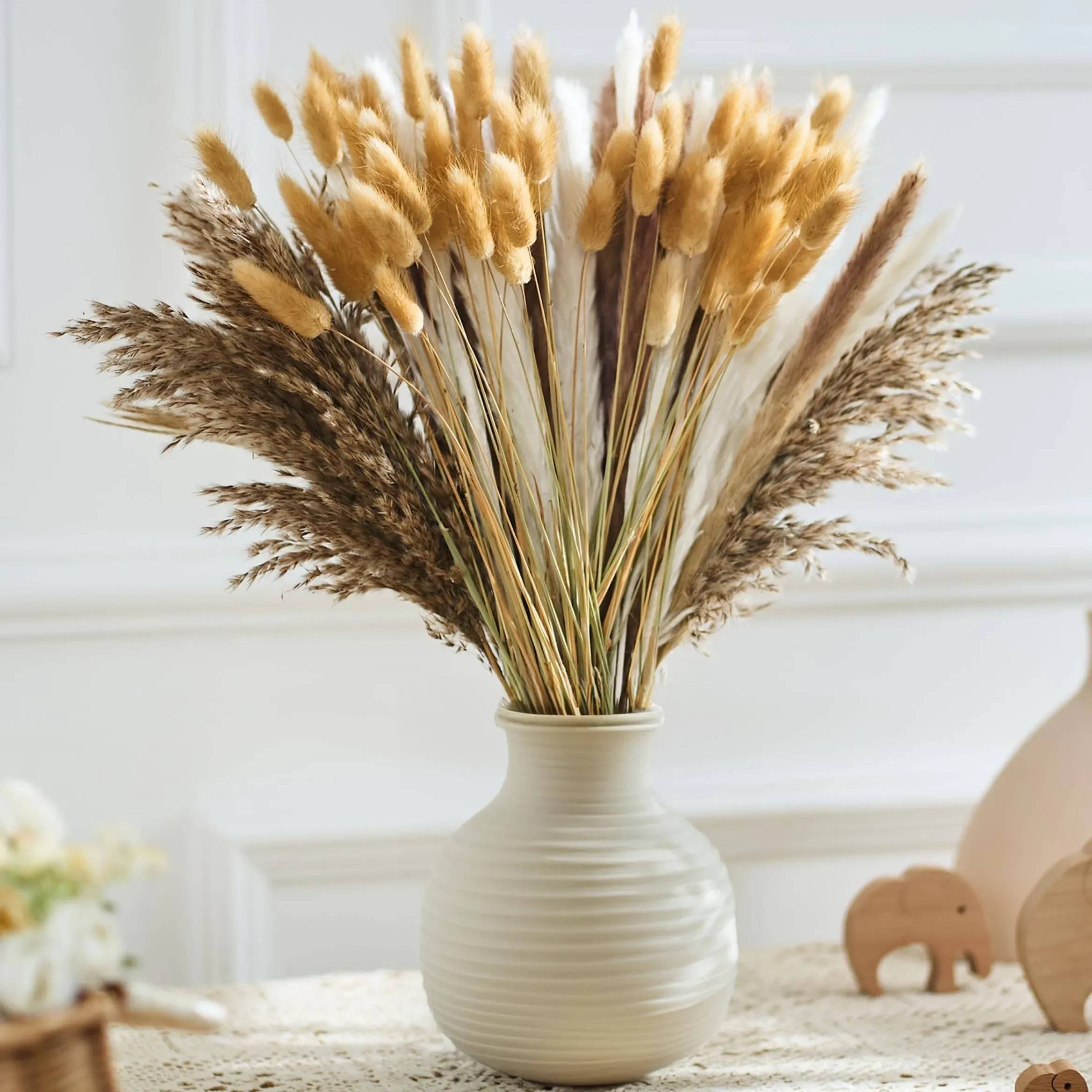 110pcs Dried Pampas Grass Decor and Bunny Tails Dried Flowers - Boho Decor for ...