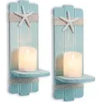 TideAndTales Beach Decor Wall Candle Sconces (Aqua - Set of 2) with 3D Starfish ...