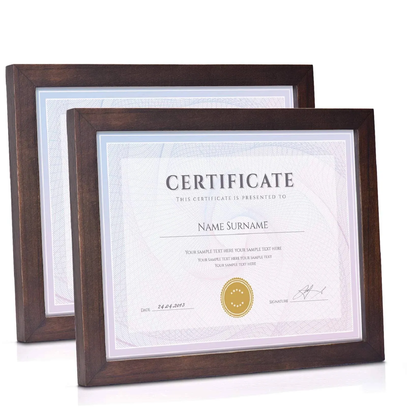 Emfogo Picture Frames 8.5x11 Certificate Frames Diploma Frame with Stand Rustic Wood Document Frames with High Definition Glass for Wall or Tabletop Display Set of 2 Vintage Walnut