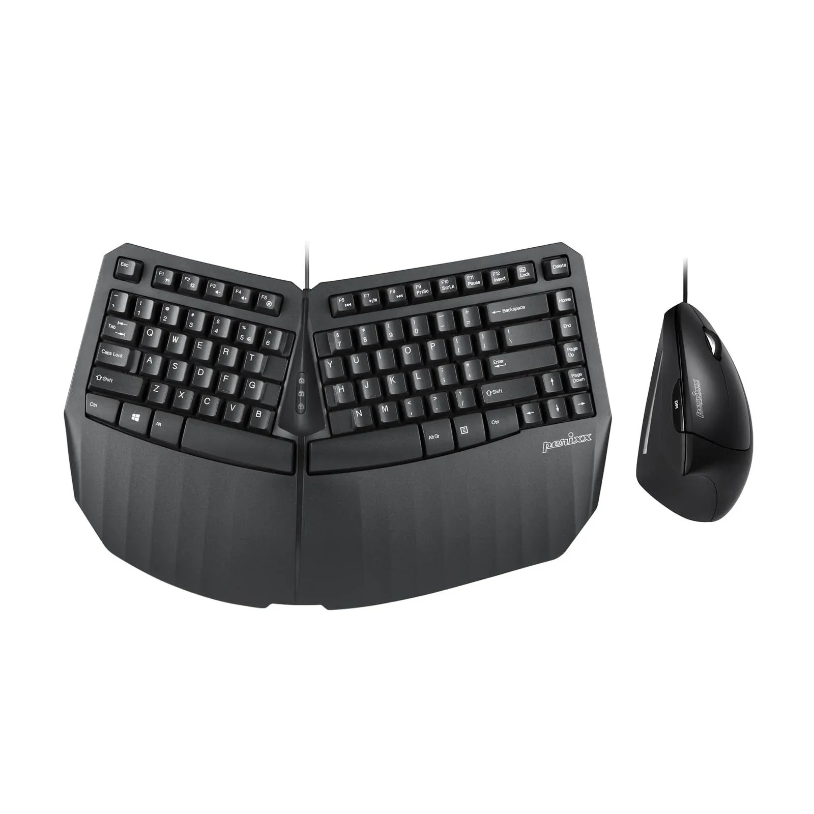 Perixx PERIDUO-413B US, Wired USB Ergonomic Compact Split Keyboard and Vertical Mouse - Bundle with a 6-Button Ergonomic Vertical Mouse - Black - US English