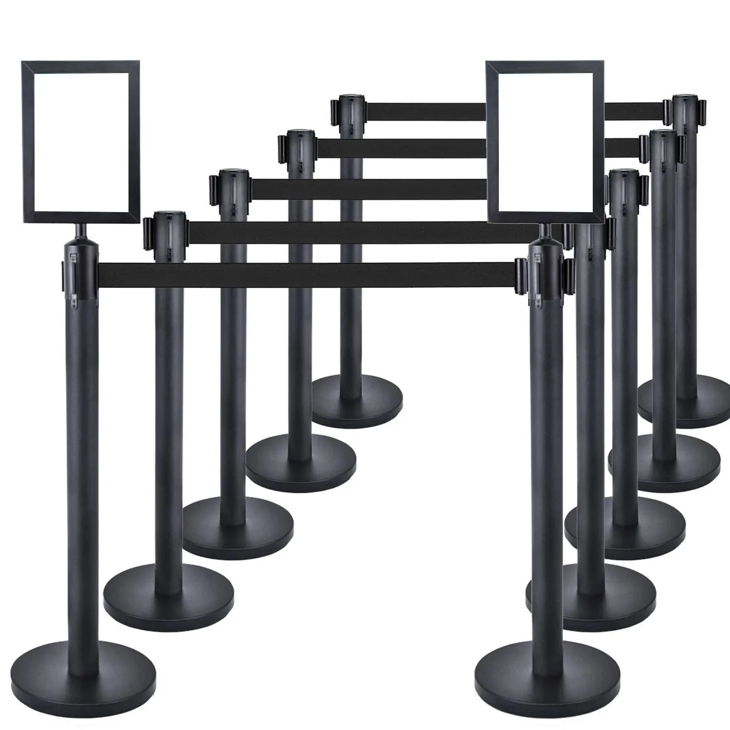 10 Pcs Heavy Duty Steel Black Stanchion Post/Pole/Sign/Rope with 9.8 ft ...