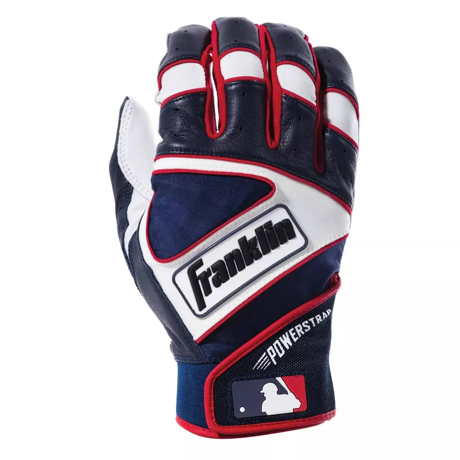 Franklin Youth Powerstrap Batting Gloves White/Navy/Red Large