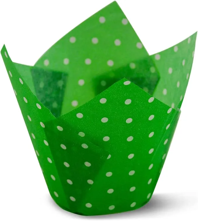 Polka Dot Green Tulip Baking Cups Cupcake Liners Muffin Liners Greaseproof Paper (100, Polka Green)