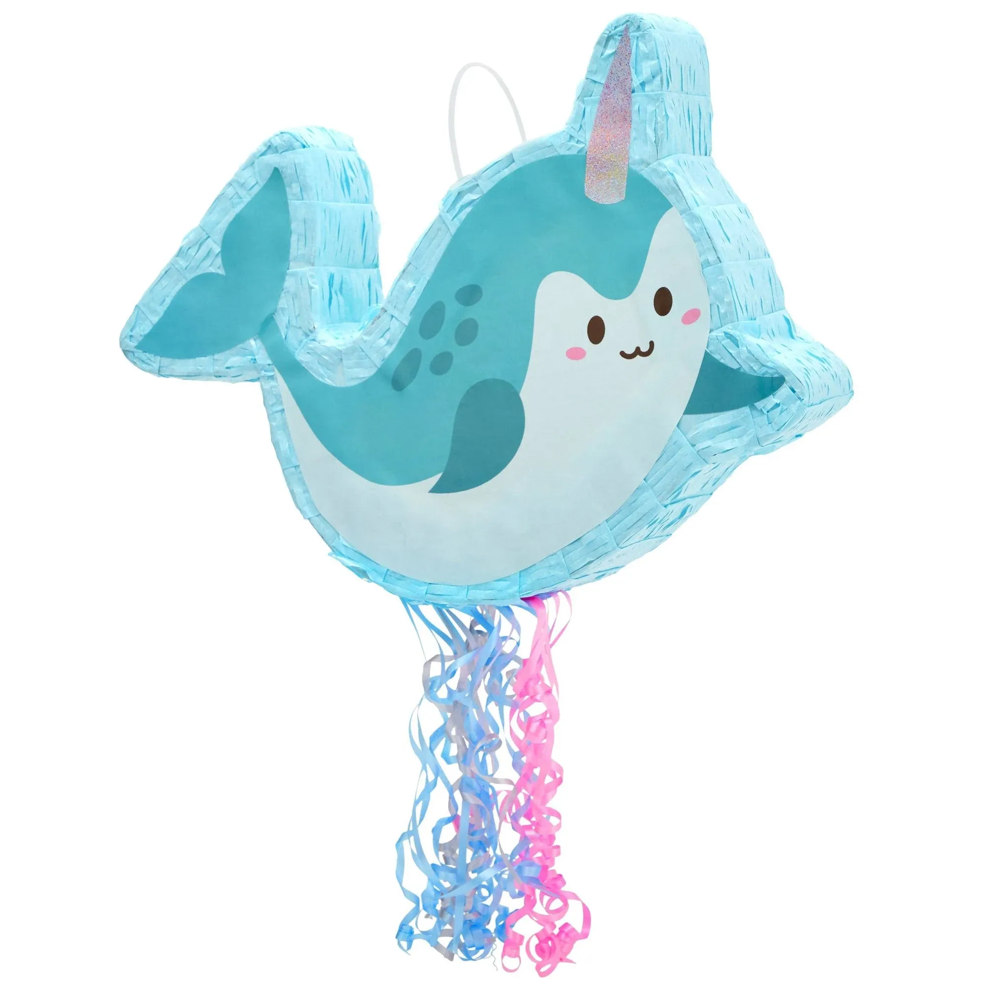 Blue Panda Pull String Narwhal Pinata for Kids Birthday Party Supplies, Under The ...