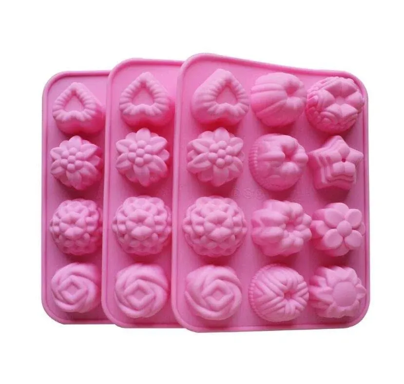 Silicone Bakeware Mold For cake chocolate Jelly Pudding Dessert Molds 12 Holes With Flower Heart Shape Set of 3