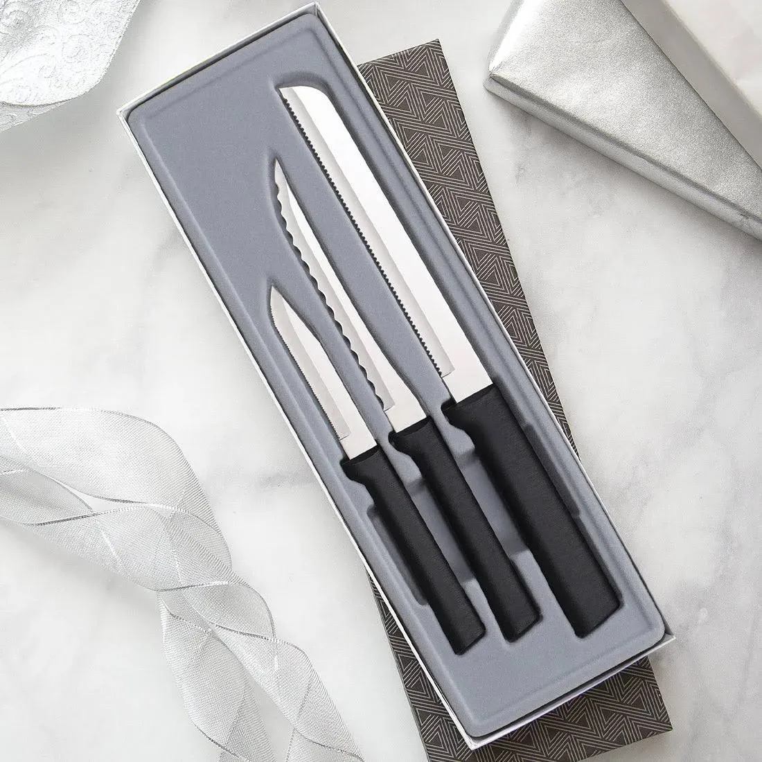 RADA CUTLERY G254 SENSATIONAL SERRATIONS GIFT SET BLACK HANDLES MADE IN USA