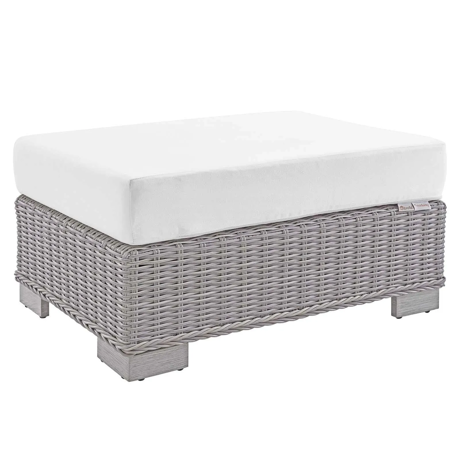 Modway Conway Sunbrella Outdoor Patio Wicker Rattan Ottoman - Light Gray White