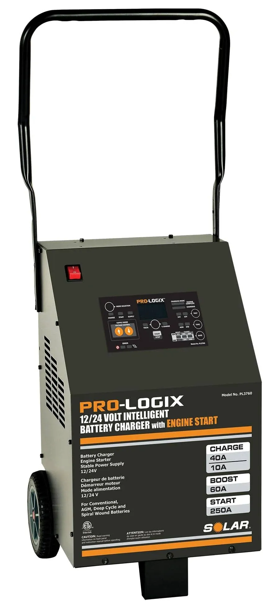 Clore Automotive PRO LOGIX PL3760 12/24 Volt, 60A Intelligent Wheel Charger with Power Supply and Engine Start