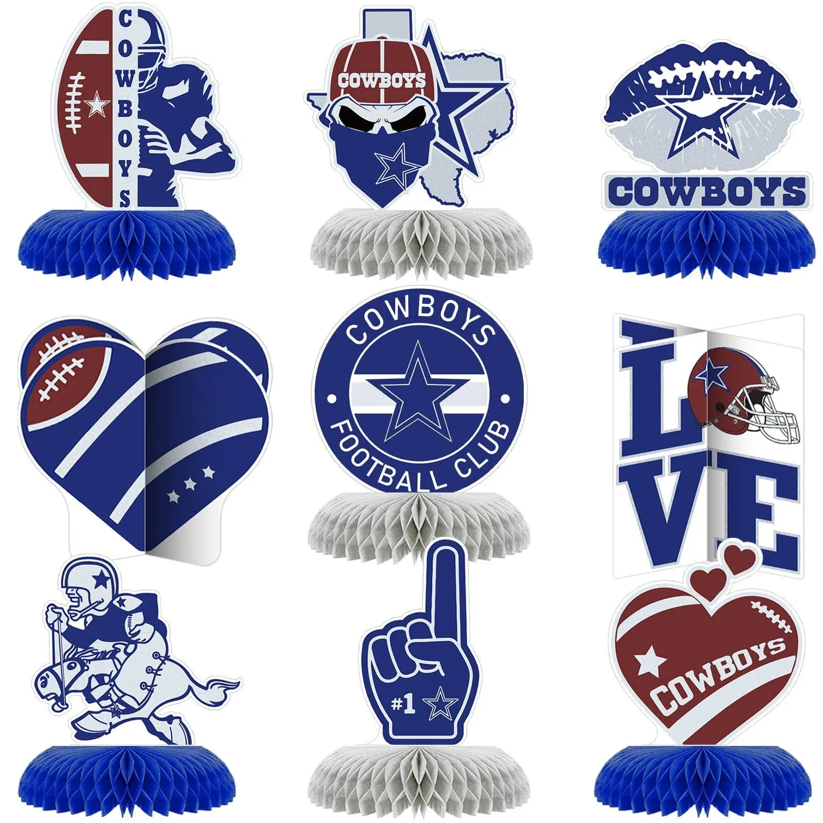 9 Pcs Cowboys Party Decorations American Football Rugby Honeycomb Centerpiece...