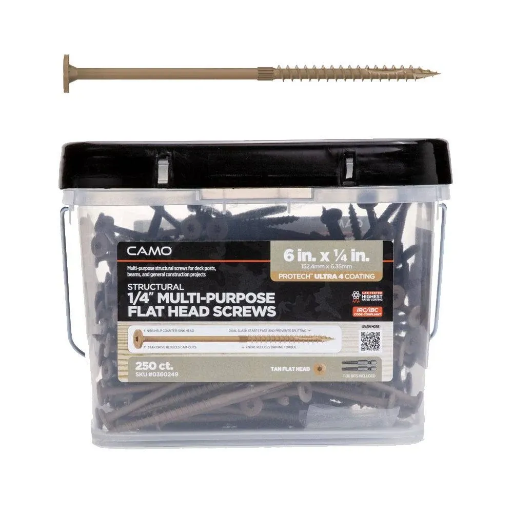 Flat Head Multi Purpose STRUCTURAL Screw by CAMO-1/4 in-6 in-50 Pack