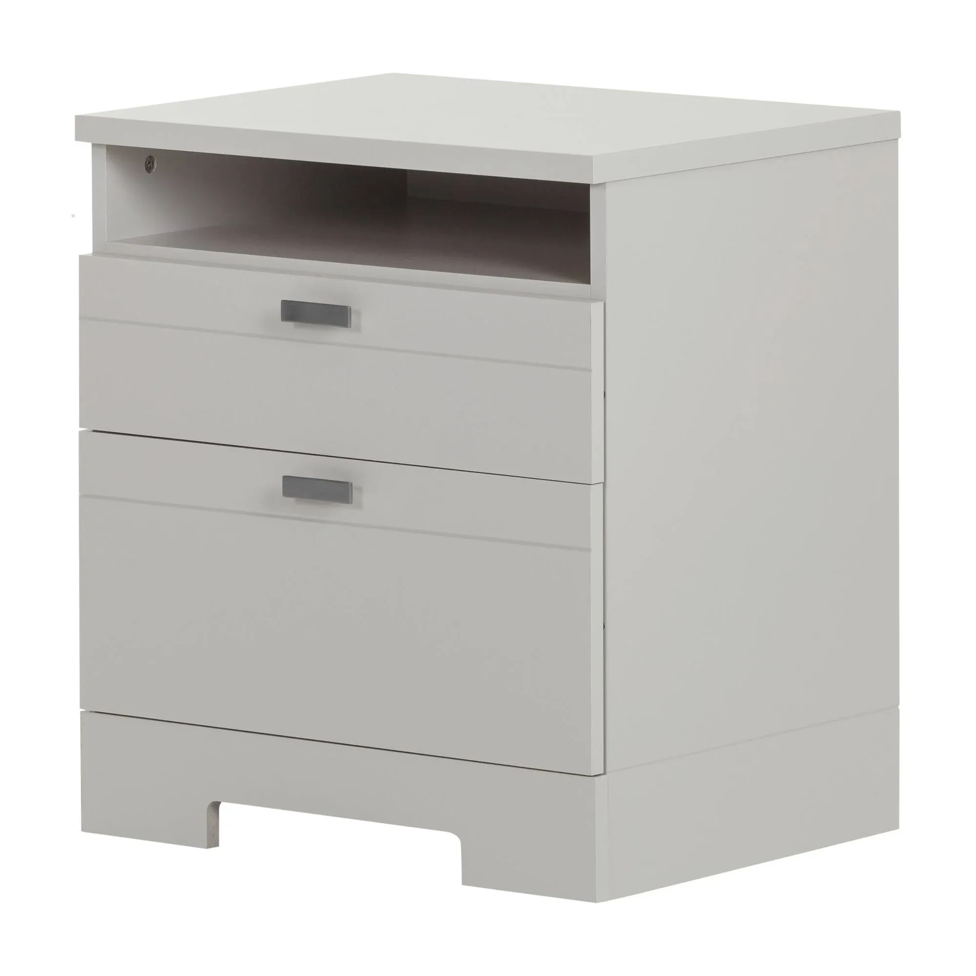 South Shore Reevo Nightstand with Drawers and Cord Catcher Soft Gray