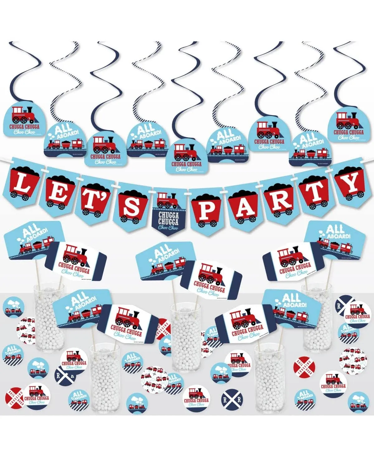 Big Dot of Happiness Railroad Party Crossing - Steam Train Birthday Party or Baby Shower Supplies Decoration Kit - Decor Galore Party Pack - 51 Pieces