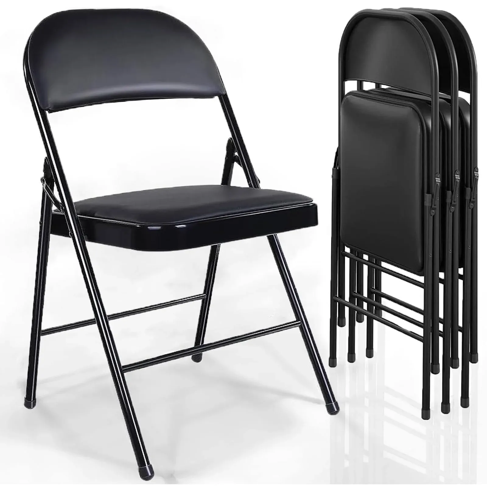 Givimo Folding Chairs with Padded SEATS 4 Pack Black Metal Padded Folding Chair ...