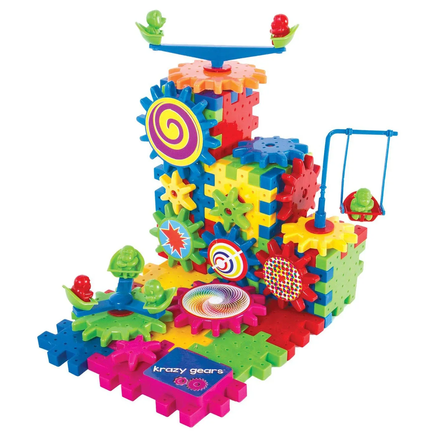 Gear Building Toy Set - Interlocking Learning Blocks - Motorized Spinning Gears - 81 Piece Playground Edition