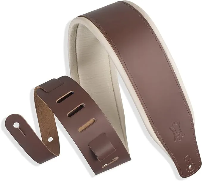 Levy's M26PD 3" Wide Top Grain Leather Guitar Strap Brown Cream