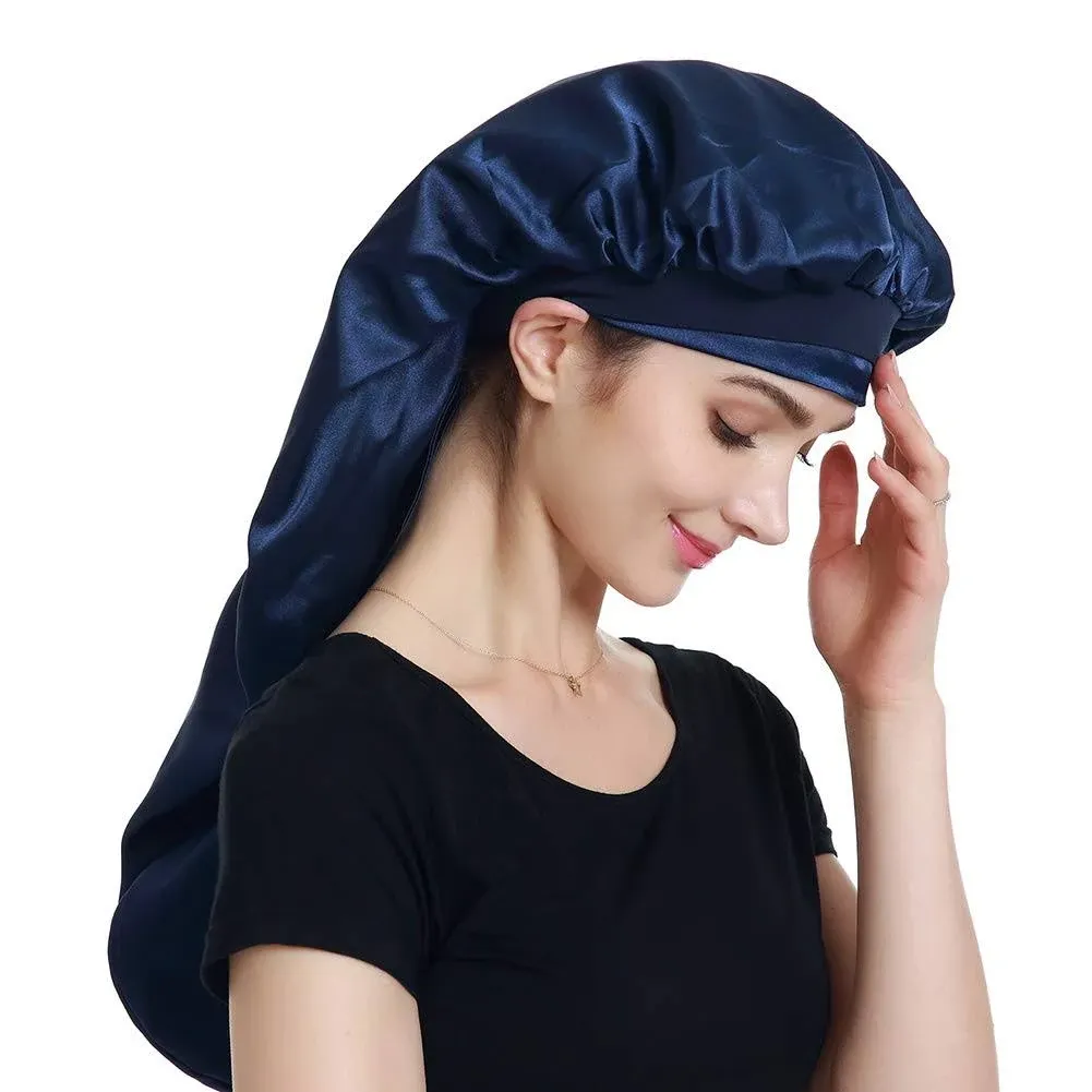 Alnorm Braid Bonnet Satin Headscarf Hair Wrap for Sleeping Navy