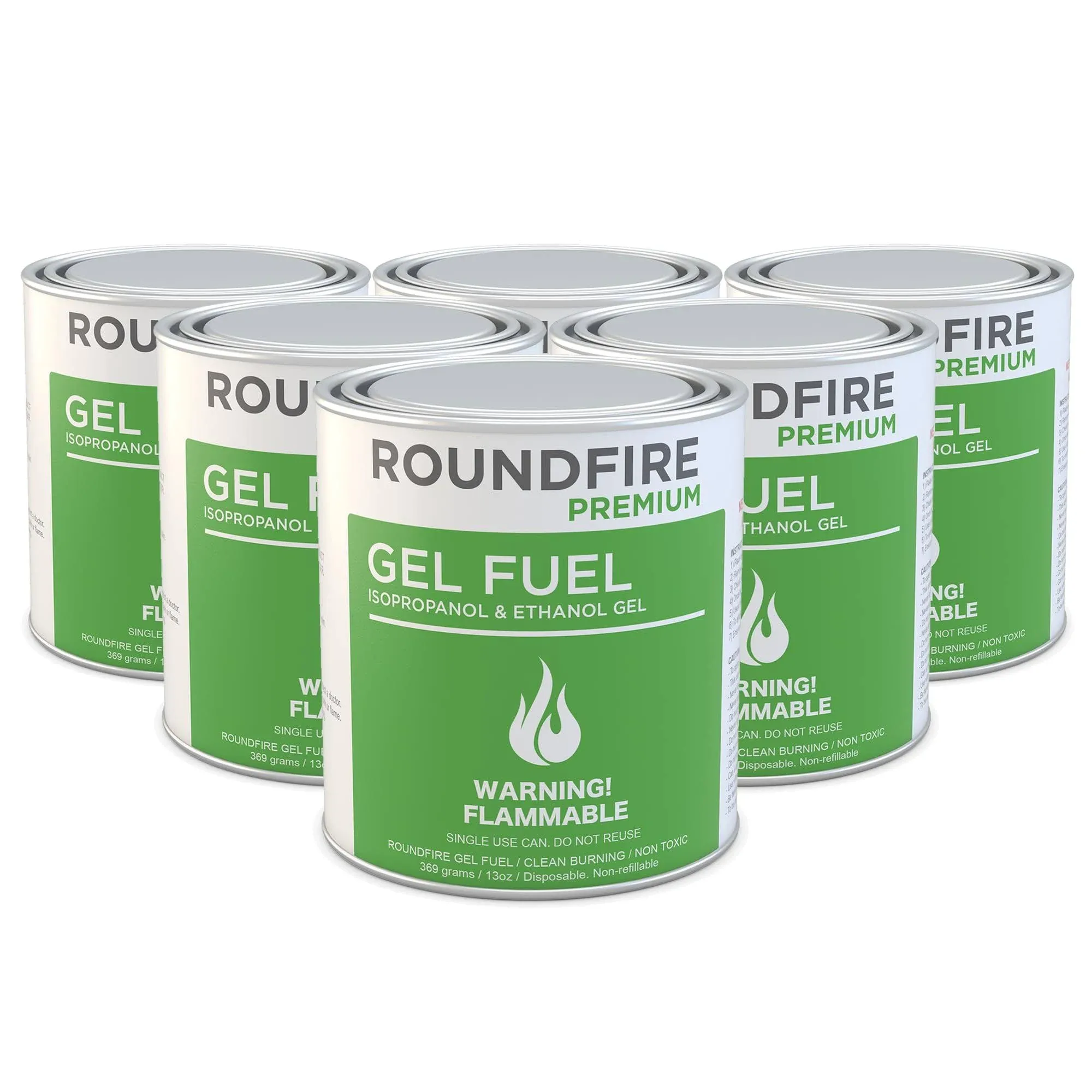 Roundfire 6 Pack Gel Fuel Cans for Fire Bowl, Fireplace, Gel Fire, Tabletop Fire ...