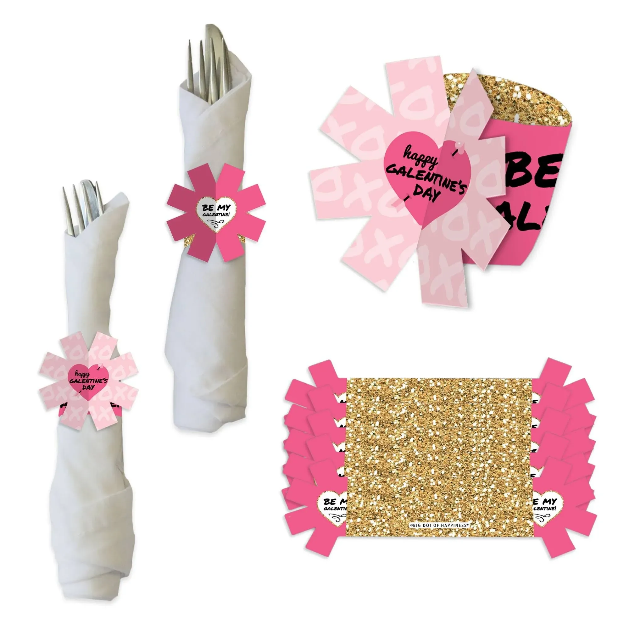 Big Dot of Happiness Be My Galentine - Galentine’s & Valentine’s Day Party Paper Napkin Holder - Napkin Rings - Set of 24