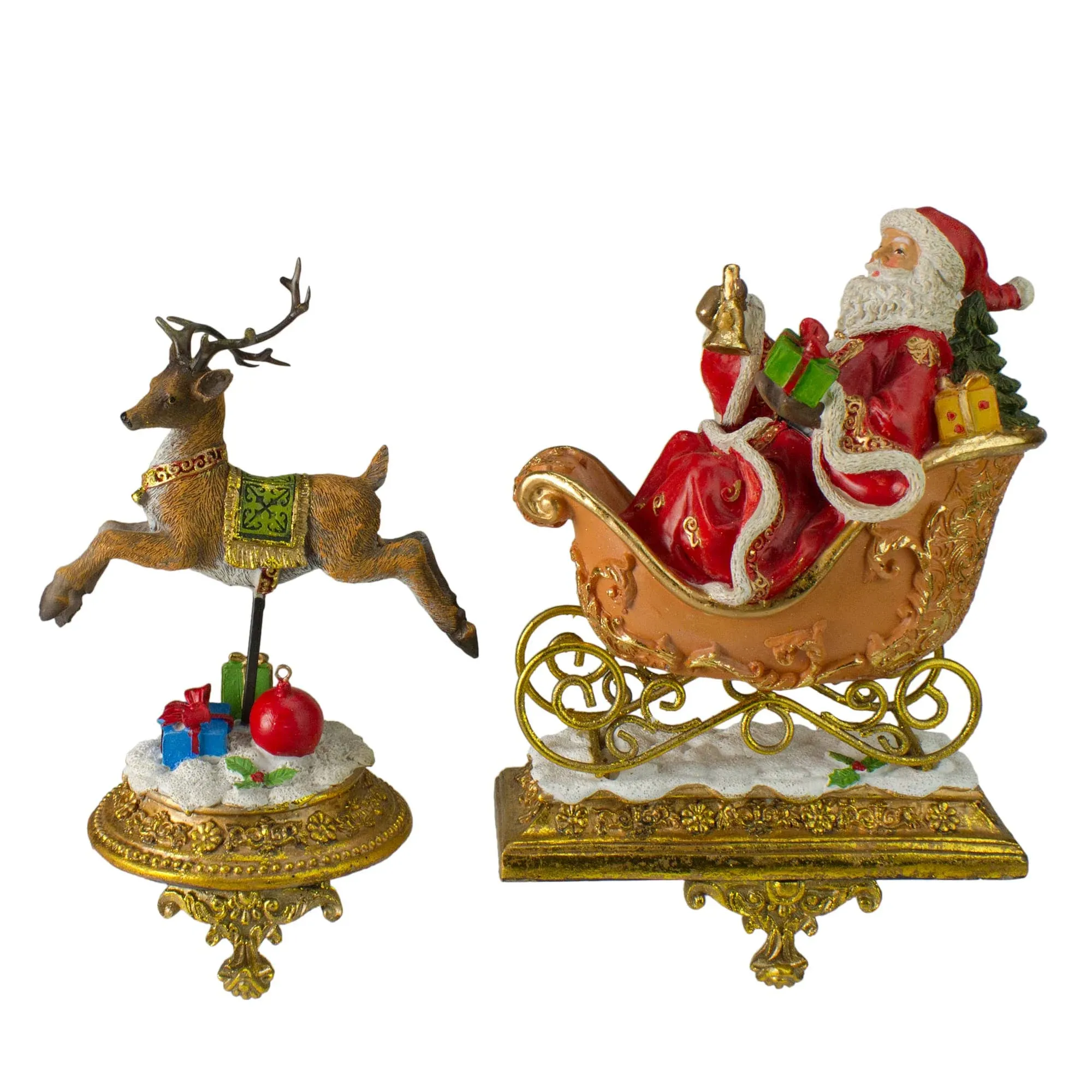 Northlight Set of 2 Gold Santa and Reindeer Glittered Christmas Stocking Holders