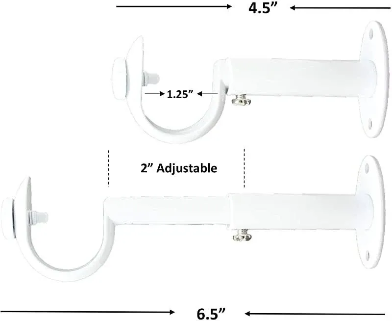 Urbanest Adjustable Solid Zinc Curtain Rod Bracket Wall Holder, Fits Up to 1 1/8" or 1 1/4" Rod, 1 Piece - Glossy White