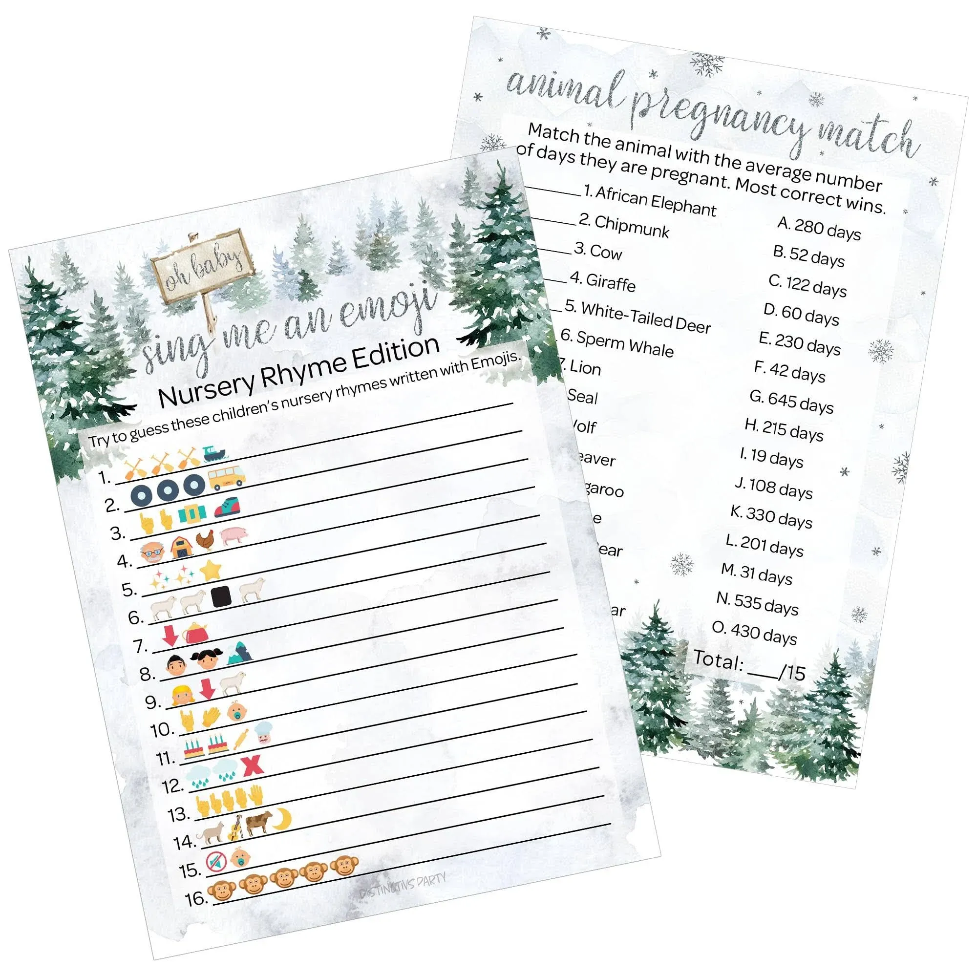 Baby It's Cold Outside Baby Shower Games - Animal Pregnancy and Emoji Guessing Game (2 Game Bundle) - 20 Cards, Winter Wonderland Baby Shower