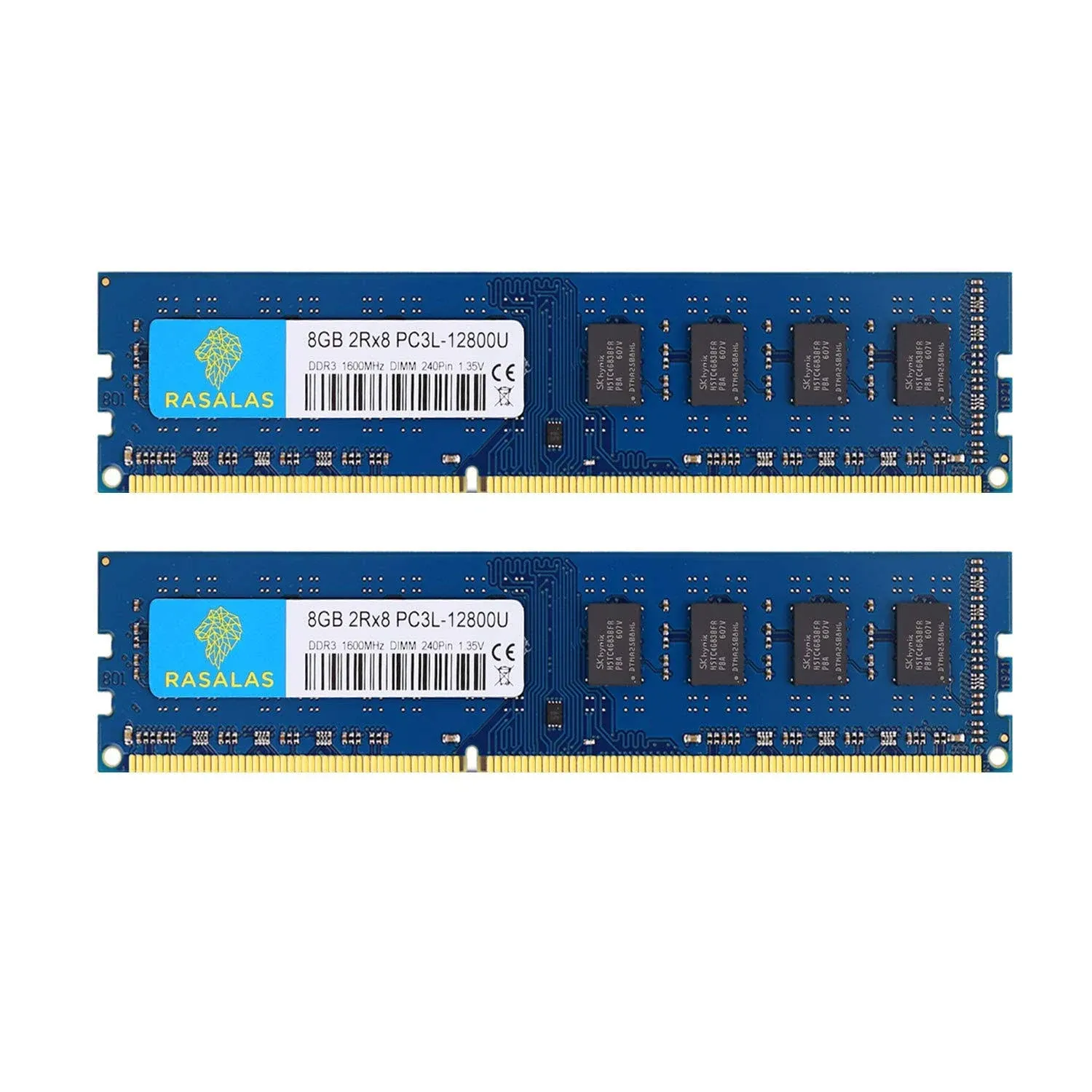 Rasalas 16GB Kit (2x8GB) DDR3L-1600 MHz PC3L-12800 UDIMM 2Rx8 1.35V 1.5V CL11 240PIN Dual Rank DIMM Non-ECC Unbuffered Intel AMD Desktop Memory Computer RAM Upgrade Modules