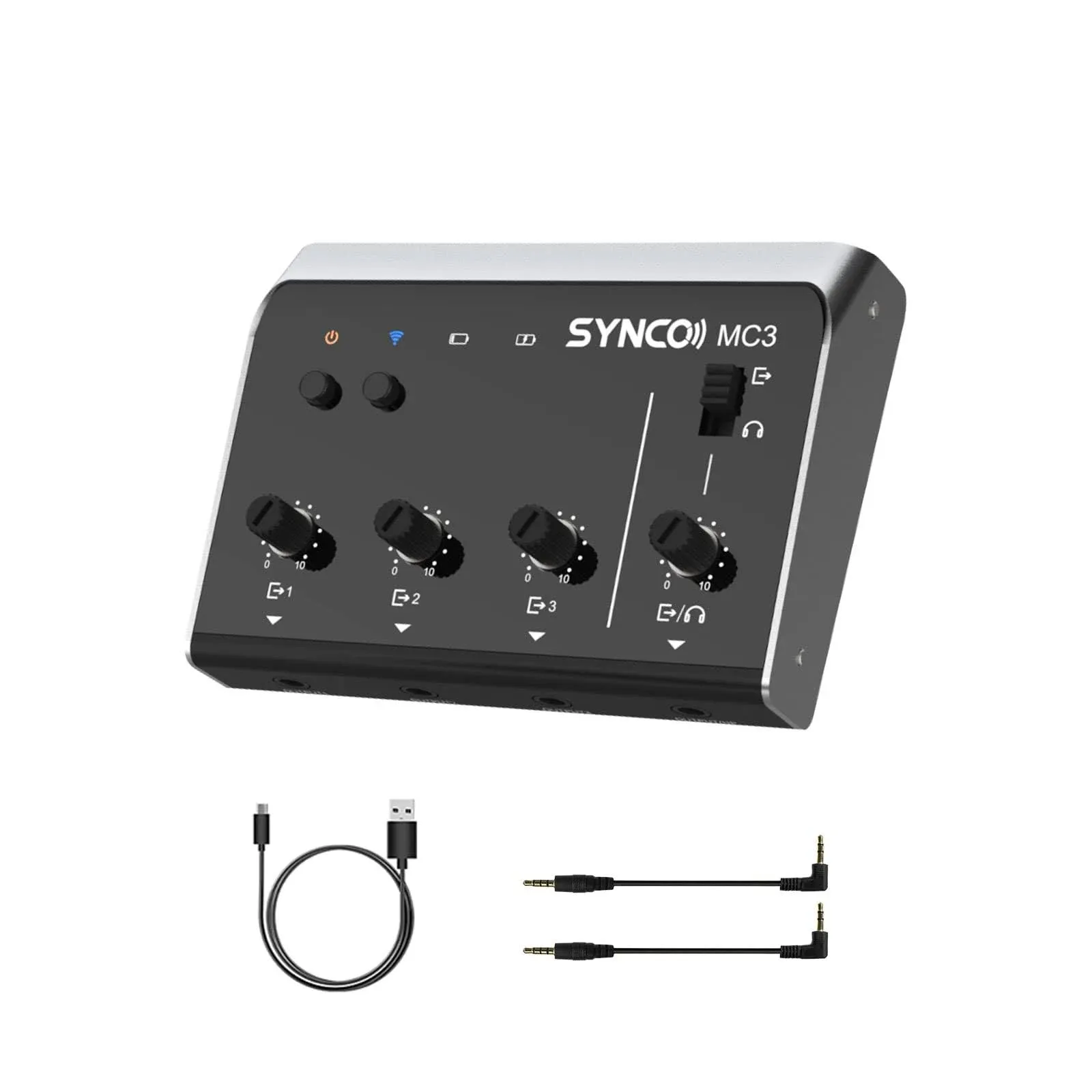 SYNCO Audio Mixer, 4-Channel Portable Stereo Line Mixer for Microphones Smartphones Tablets Mini Earphone Splitter with Type-C Charging 3.5mm Monitoring Mini Audio Mixer Headphone Amplifier