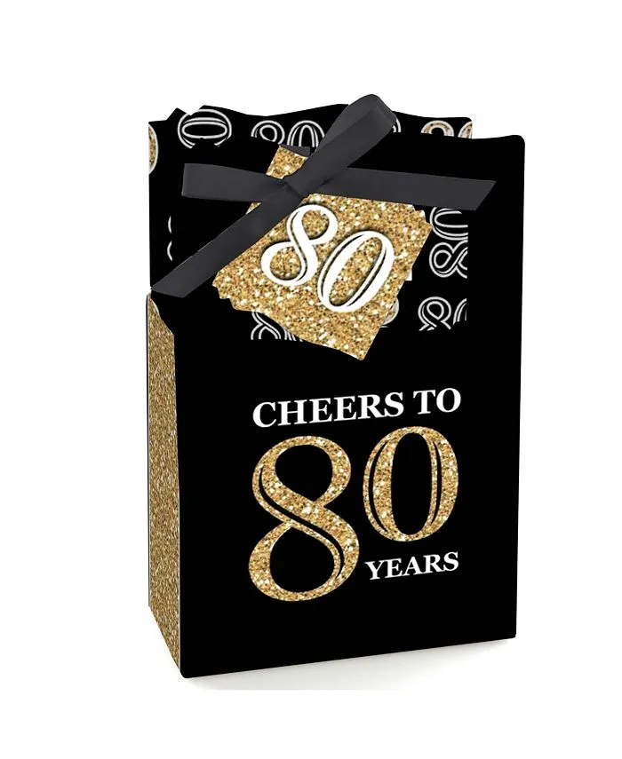 Adult 80th Birthday - Gold - Birthday Party Favor Boxes - Set of 12