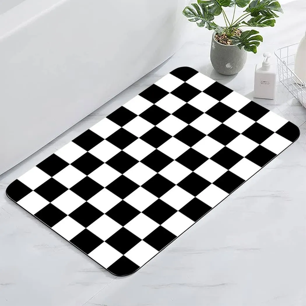 DIFNARY Classical Black and White Checkered Bath Mats for Bathroom Non-Slip ...