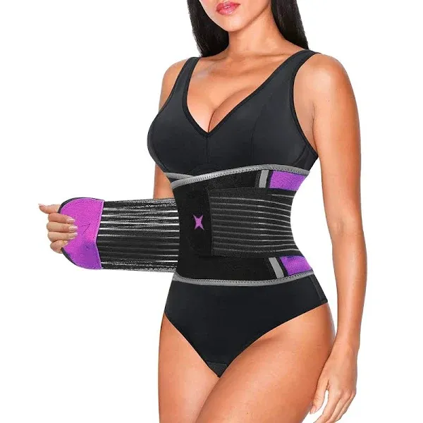 Women Waist Trainer Belt Sweat Effect Belt Waist Cincher Trimmer Slimming Body Shaper For Sport(Purple, Small)