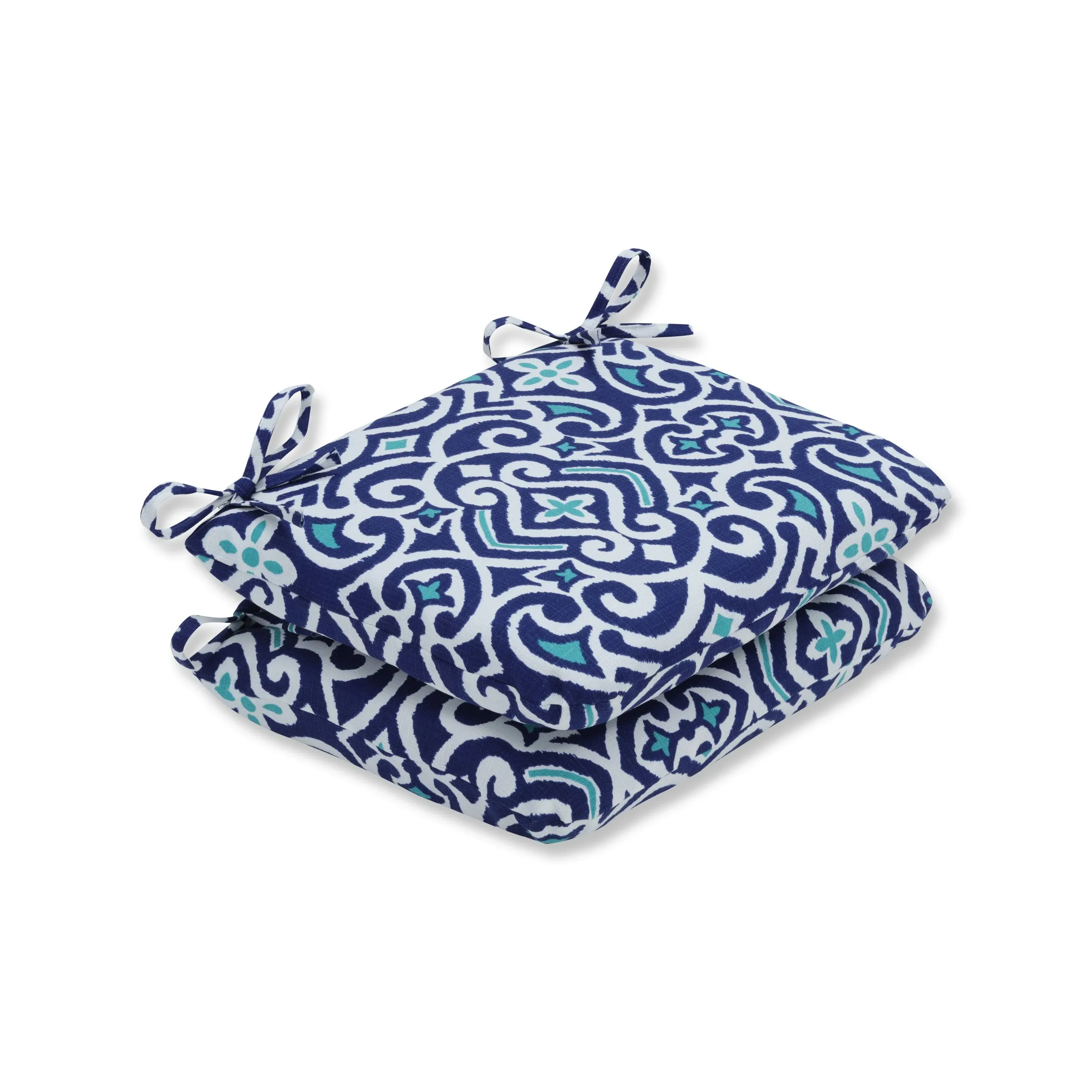 Damask Indoor/Outdoor Round Corner Chair Seat Cushion with Ties, Plush Fiber ...