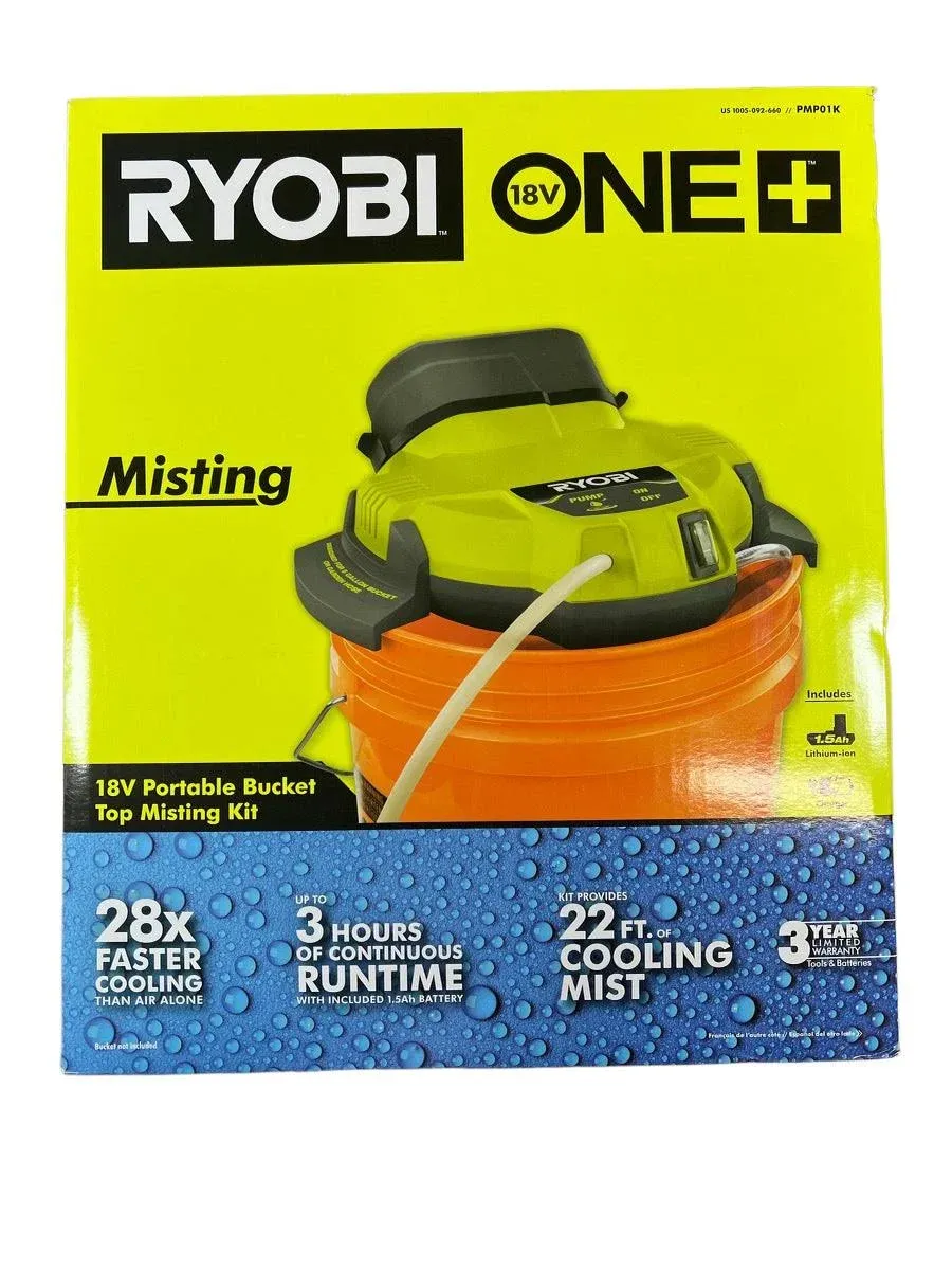 Ryobi 18V Portable Bucket Top Misting Kit with 1.5 Ah Battery and 18V Charger