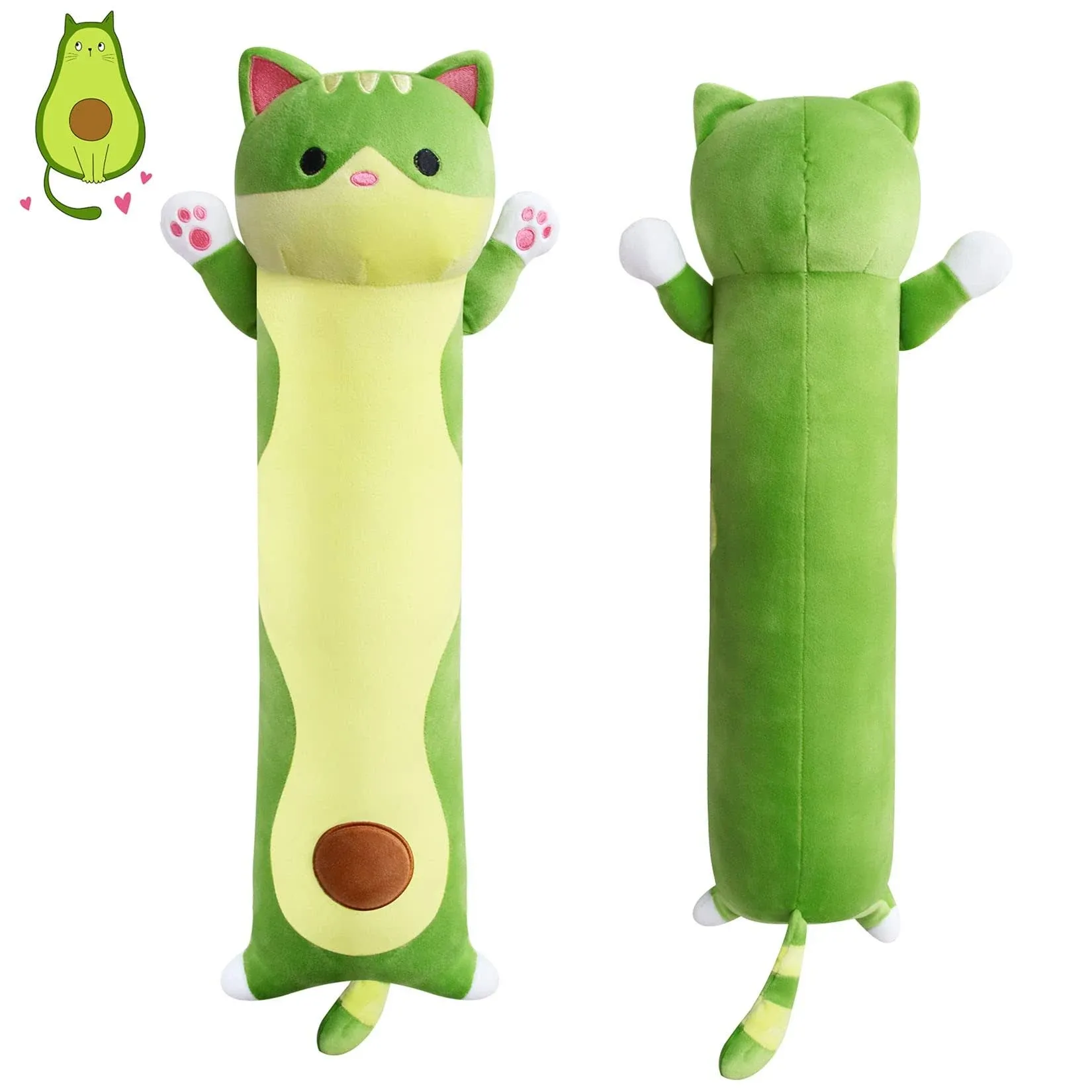 Long Cat Plush Boby Pillow, 24inch Cute Long Cat Avocado Plush Pillow Long Avocado Cat Plush Toy, Cat Boby Hugging Pillow Gifts for Kids, Boys and Girls