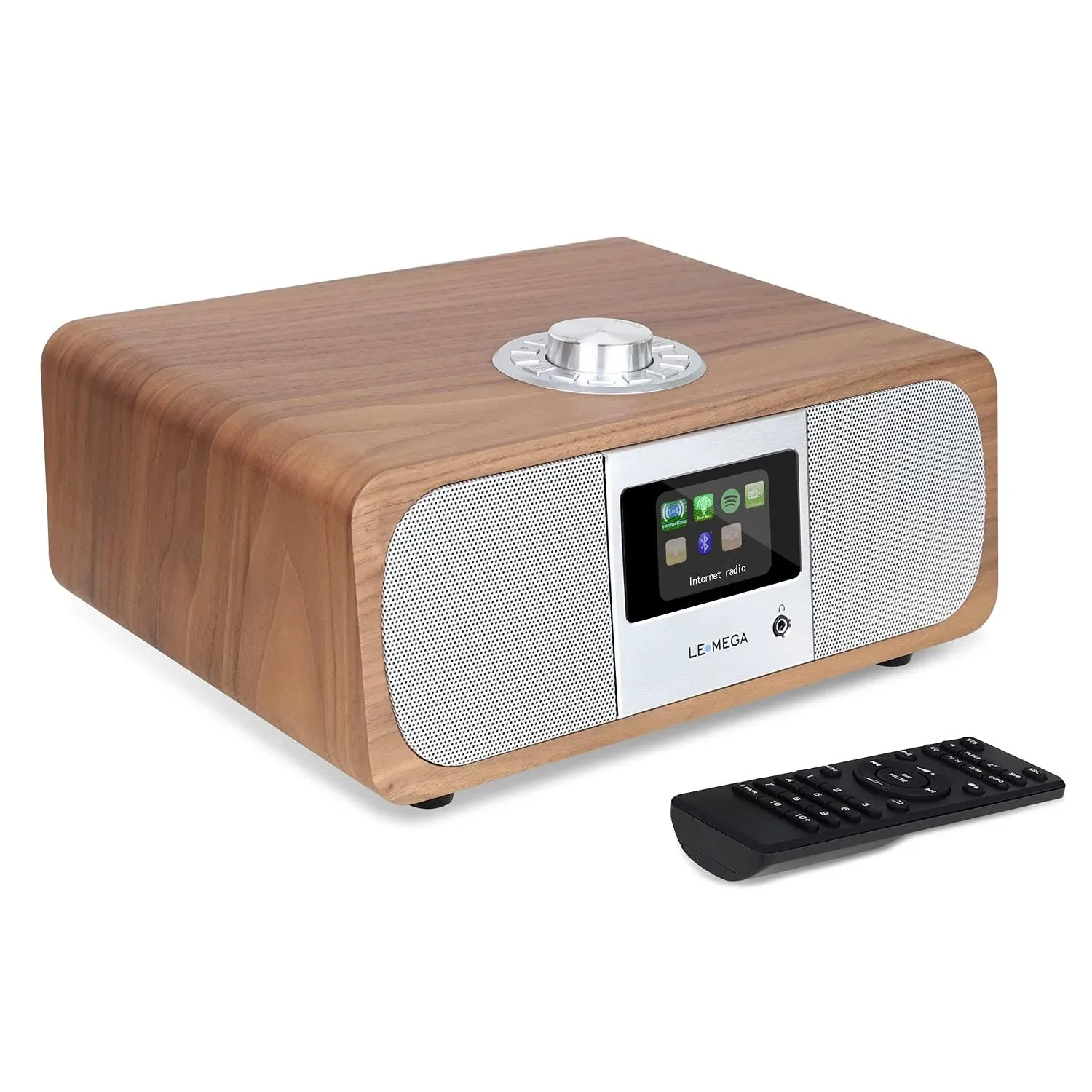 LEMEGA M3P WiFi Internet Radio,FM Digital Radio,Spotify Connect,Bluetooth Speaker,Stereo Music System,Wooden Box,Headphones-Out,AUX-in,40 Presets,Dual Alarms Clock,Remote and App Control – Walnut